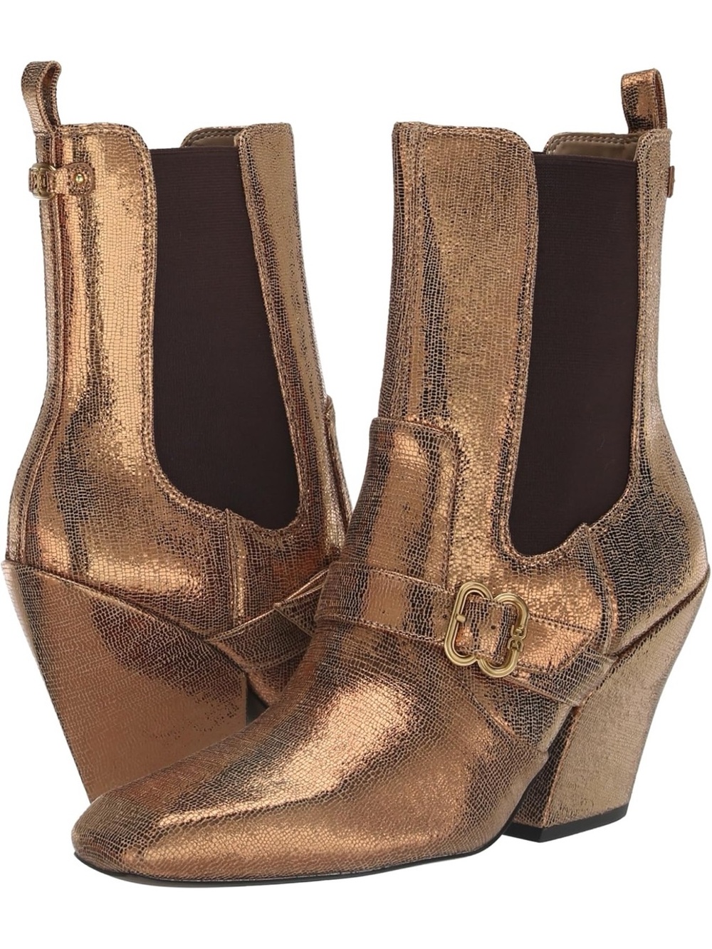 NIB-Sam Edelman Suzette Deep Gold Metallic Leather Chelsea Bootie Buckle 7.5M